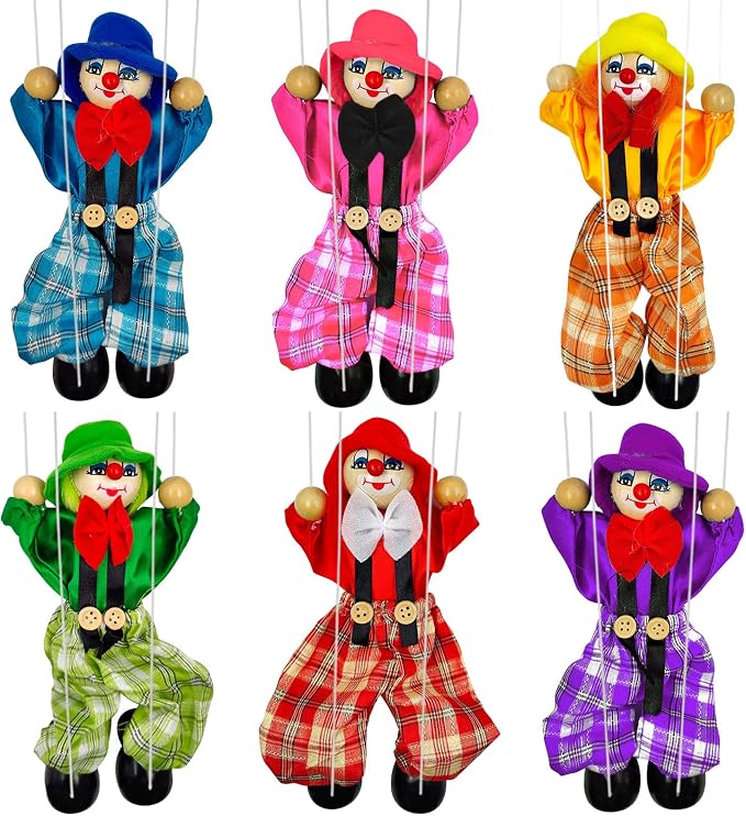 6 Pack Wooden Marionette Puppets Clown Pull String Puppets Movable Hands and by Unknown