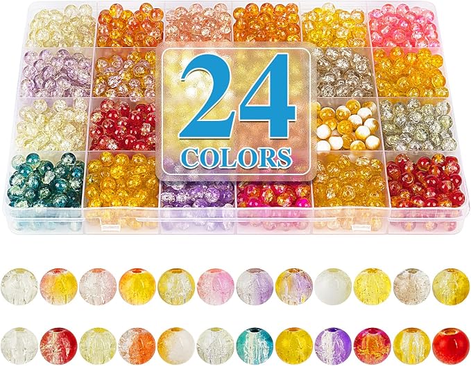 XSEINO About 1200pcs 6mm Crack Glass Beads Bracelet Making Kit, 24 Style Crack by XSEINOiscreating%EF%BC%81