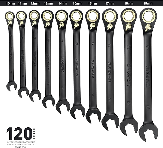 TRUE MECHANIC™ 20 Pc. 120T Reversible Ratcheting Combination Wrench Set, Long Pattern, SAE, Metric, Professional, With Portable Roll-Up Pouch Bag