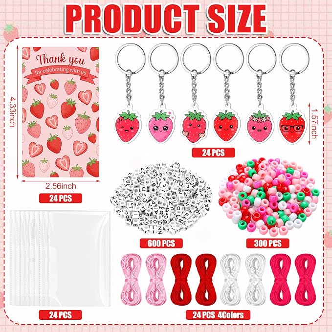 Suncalla 996 Pcs 24 Set Strawberry Keychain Making Kit DIY Charm Crafts | - Image 2