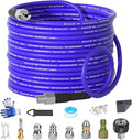 NIFUAL 50FT Sewer Jetter Kit for Pressure Washer, 5800PSI Pressure Drain Cleaner Hose 1/4 Inch NPT Corner, Rotating and Button Hose Sewer Jetting Nozzle Waterproof Tape Pearl Corsage Pin Spanner Glove