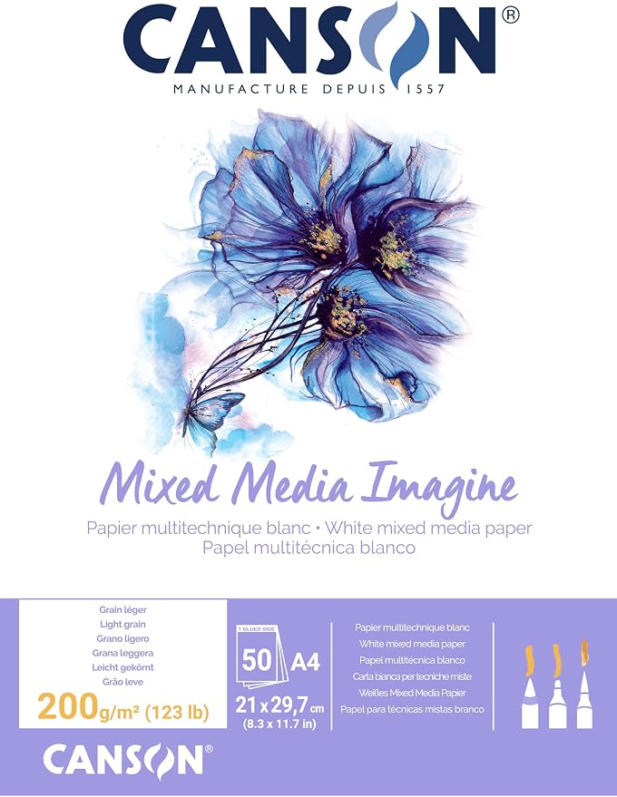 Canson Imagine Mixed Media 200gsm Paper, Natural White, A4 pad Including 50 by Unknown