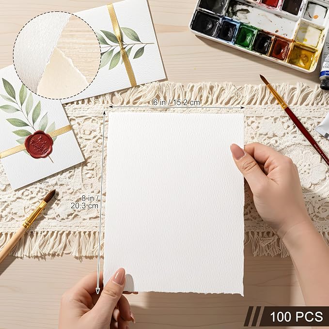 100 Sheets Deckled Edge Paper 6x8 inches, 160 GSM Handmade Paper, - Image 2