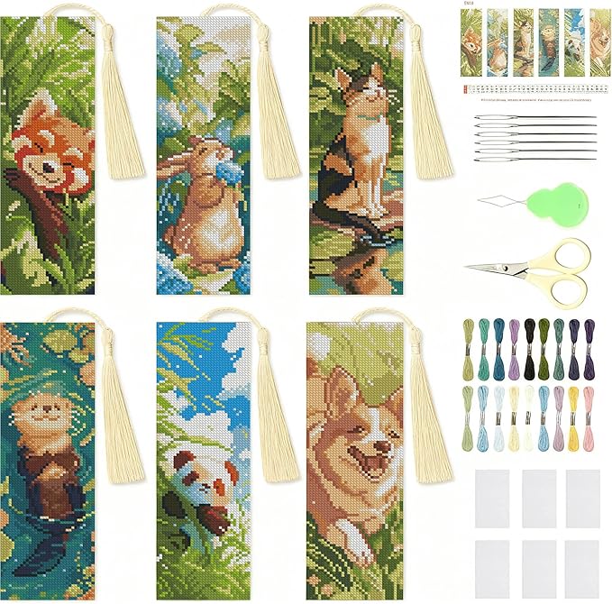 NEGEKFKX 6 Pcs Animal Cross Stitch Bookmark Kit by NEGEKFKX