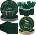 168 Pcs Tartan Plaid Bear Baby Shower Decorations, Serves 24 | We Can Bearly by Greencian