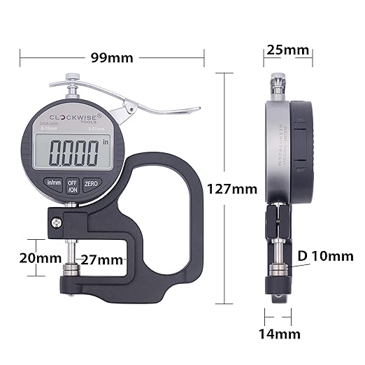 Digital Thickness Gauge, DTGR-0055 0-0.4 inch/10mm, 0.0005"/0.01mm Resolution