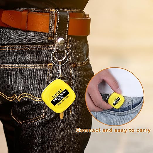 80 Pack Mini Tape Measure Keychains, 3ft/ 1m Functional Small Retractable Measuring Tape Portable Easy Read Pocket Measurement Tape for Birthday Party Favors Engineer Crafter Daily Use(Yellow)