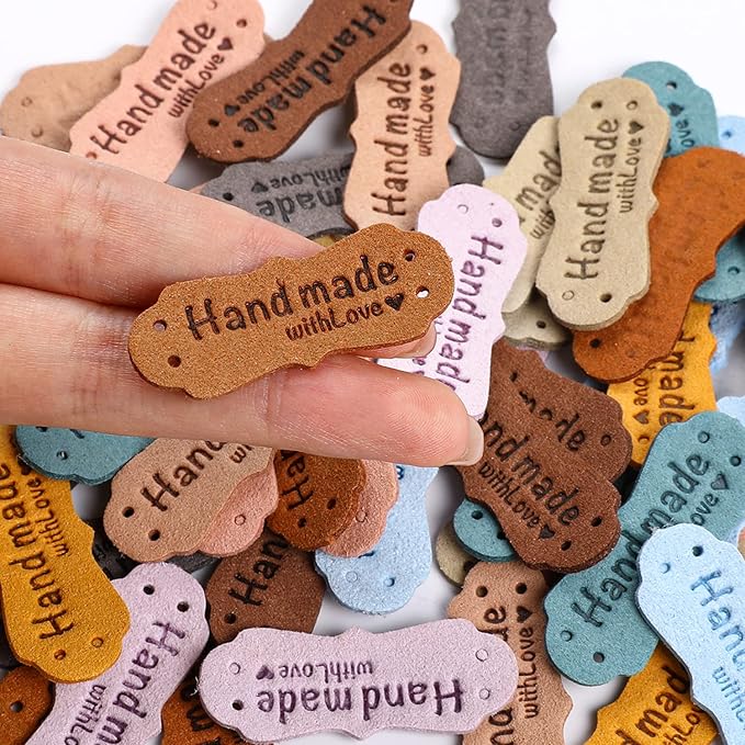 50pcs Colorful Embossed Leather Labels & Tags, Microfiber, 10 Colors, Holes - Image 3