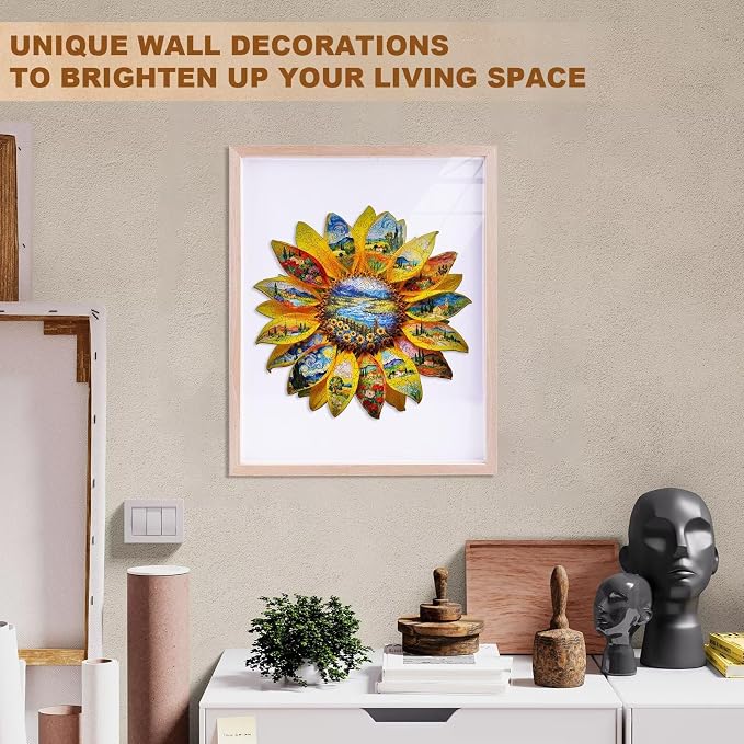 Wooden Sunflower Puzzles Adults, Flower Shaped Wood Puzzle 245 Pieces, Oil - Image 7