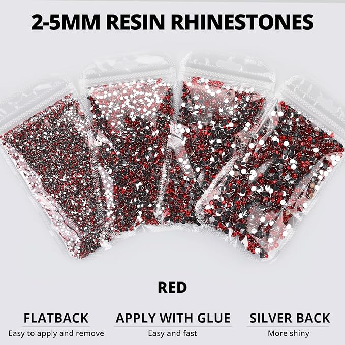 30200Pcs Red Rhinestones for Bedazzling, Siam Mixed Sized 2-5mm Flatback Gems - Image 3