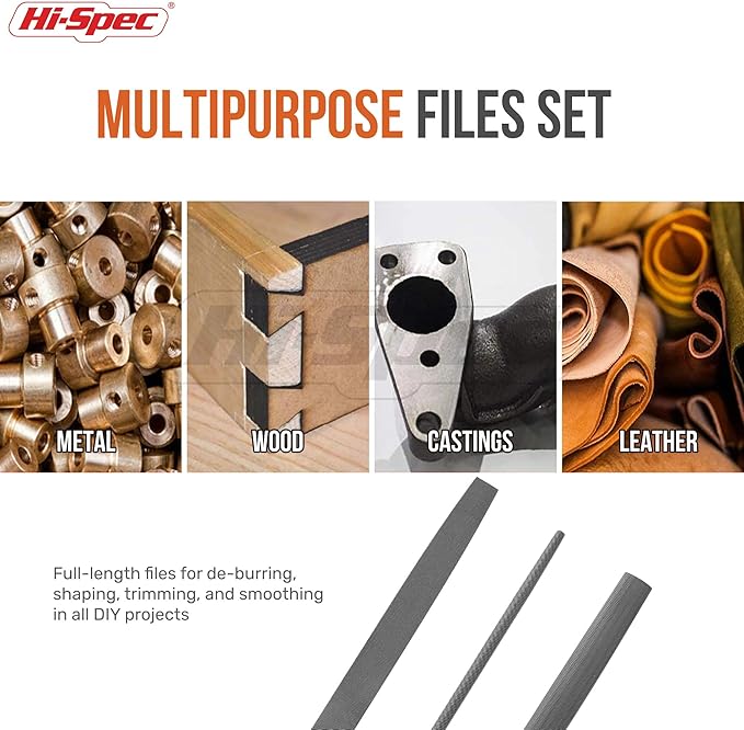 Hi-Spec 3pc Metal Hand File Tool Set Kit. Large Steel Files. Flat, Round & Half-Round for Crafts, Metal & Wood Work