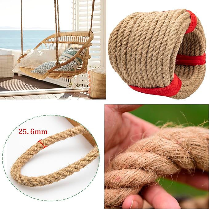 Natural Hemp Rope (1/2 in x 100 ft) Twisted Manila Ropes Jute Ropes Sisal Rope for Cat Scratching Post, Camping, Crafts, Tug of War, Railings Decorate, Hanging, Hammock, DIY Projects