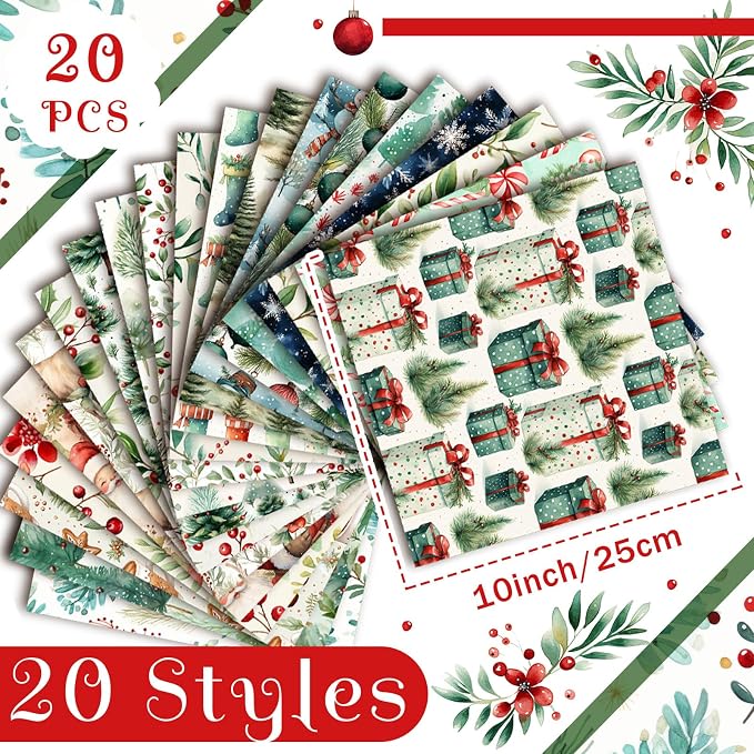 HunnmingRe 20 Pcs 10''x10'' Christmas Woodland Quilting Fabric Square Santa - Image 2