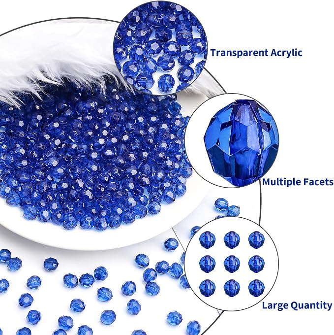 BONNY BOXX 1000pcs 6mm Acrylic Faceted Round Crystal Beads Transparent Sapphire - Image 2