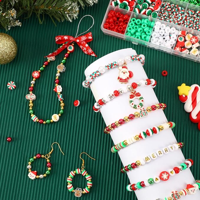 UPINS Christmas Bracelet Making Kit Red Green Clay Beads - Image 4