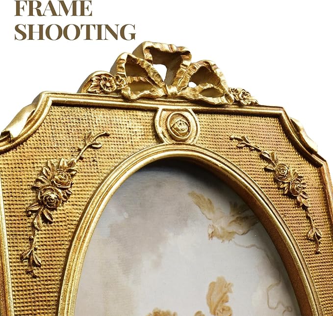 Cuspin 5x7 Picture Frame Vintage Bow Frame, Bronze Textured Resin Photo Frame - Image 2