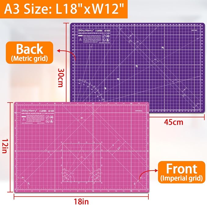 Self Healing Cutting Mat A3 12"x 18" Double Sided Pink Mat - Image 3