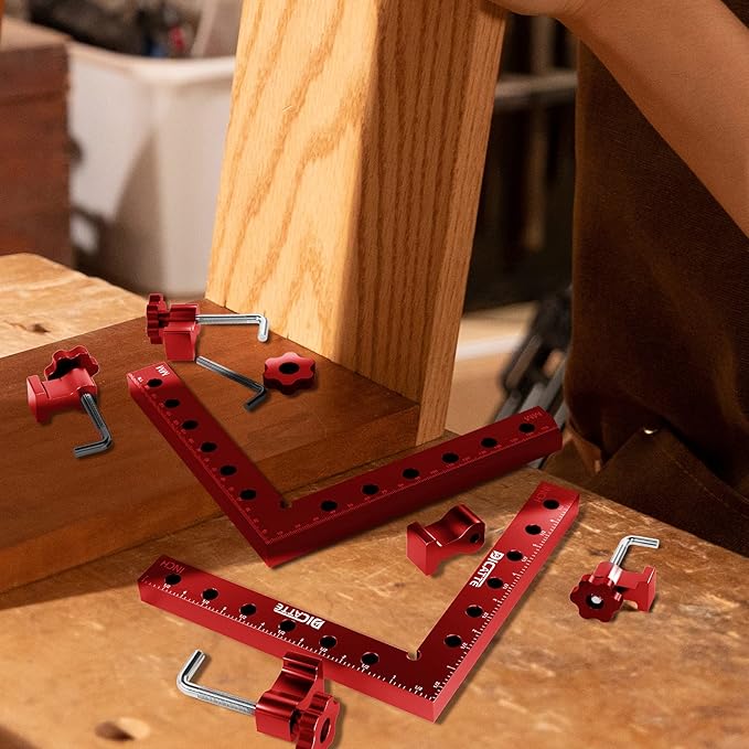 90 Degree Positioning Square Right Angle Clamp 7.1" x 7.1" Aluminum Alloy Woodworking Carpenter Tool,2 Pcs Right Angle Clamps With 4 Clamps,For Picture Frame Box Cabinets Drawers