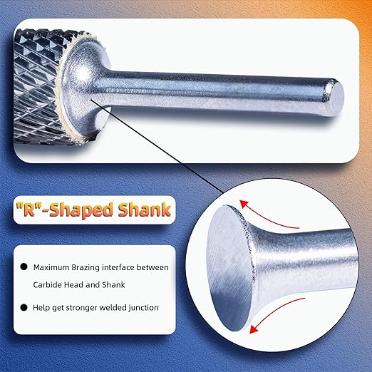 Carbide Burr Set,Tungsten Carbide Cutting Tools, Double Cut Rotary Files 1/4" Shank 10PCS Carbide Burr Bits High-Speed Spiral Fils for Metal, Plastic, Woodworking