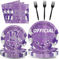 Qyeahkj 100 Pcs Purple Official Teen Birthday Decor 13th Birthday Plates by Qyeahkj