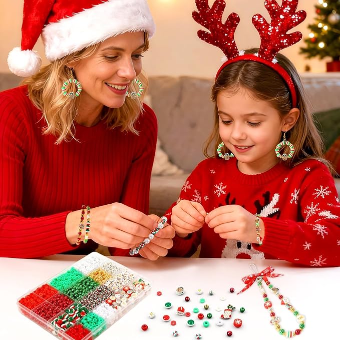 UPINS Christmas Bracelet Making Kit Red Green Clay Beads - Image 5