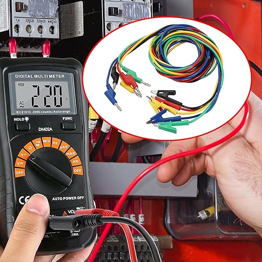 Sumnacon Multimeter Banana Plug to Crocodile Alligator Clip Test Probe, 5PC 4mm Stackable Colorful Silicone Banana Plug to Alligator Clip Test Probe Lead Wire Cable 6.6Ft/2M