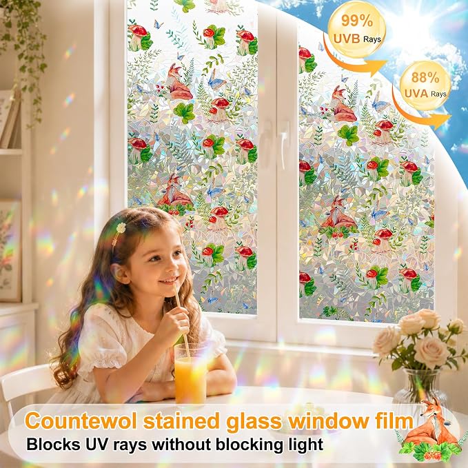 Countewol Privacy Window Films Stain Glass Cling No Glue Anti-UV Window Sticker - Image 2