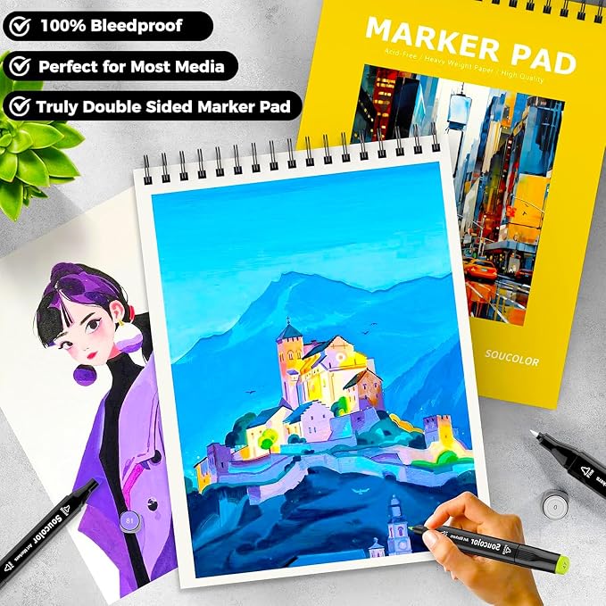 Soucolor Marker Paper Sketchbook, Bleedproof Maker Paper 9"x12" | Professional - Image 4