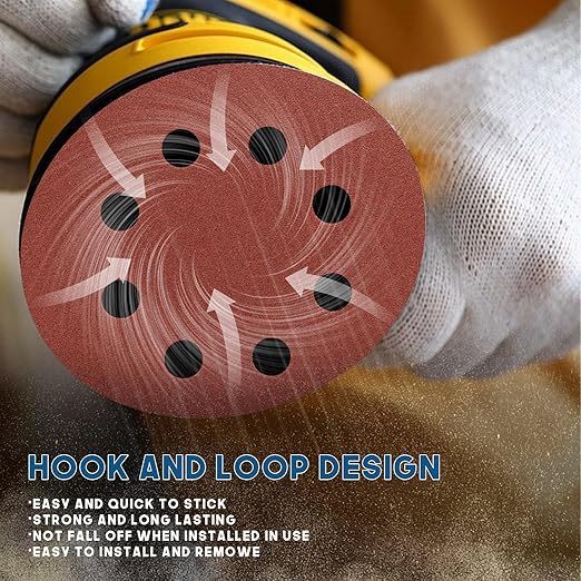 5 Inch 8 Hole Sanding Discs, 150 PCS 150 Grit Hook and Loop Sandpaper, Round Aluminum Oxide Sand Paper Discs for Random Orbital Sander