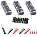 Terminal Block (4 Sets) 4Pcs 6 Positions Dual Row 600V 15A Screw Terminal Strip Blocks with Cover&4Pcs Pre-Insulated Barrier Termina Block Strip& 24Pcs Insulated Fork Wire Connector