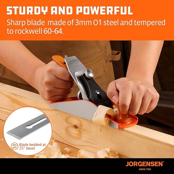 JORGENSEN No.4 10" Wood Planer, Hand Planer for Woodworking, Hand Plane, Wood Plane, Jack Plane for Trimming, Craft - Professional Smoothing Plane with Ductile Iron Body, Adjustable Cutting Depth