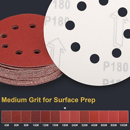 100 PCS 5 Inch Sanding Discs 180 Grit Hook and Loop Adhesive Round Sandpaper for Random Orbital Sander