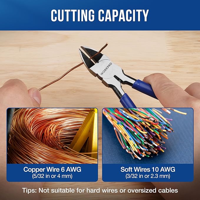 WORKPRO 2 Pack Wire Cutters, 6 Inch Precision Flush Cutters, Spring Loaded Side Cutting Pliers, Sharp Diagonal Cutters for Crafts, Jewelry Making, Electronics