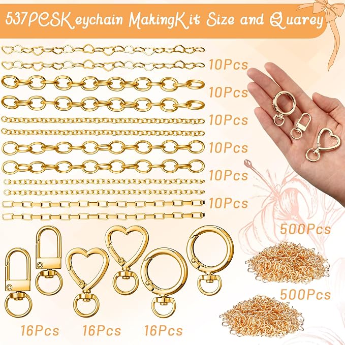 Liliaafar 48 Set Keychain Making Kit Gold Silver Metal Keychain Clips - Image 2