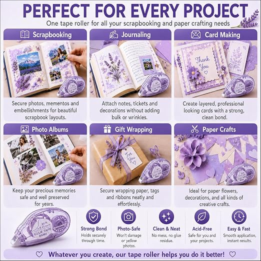 Glue Tape for Scrapbooking, Scrapbook Tape 4 Pcs, Double Sided Tape Roller for - Image 9