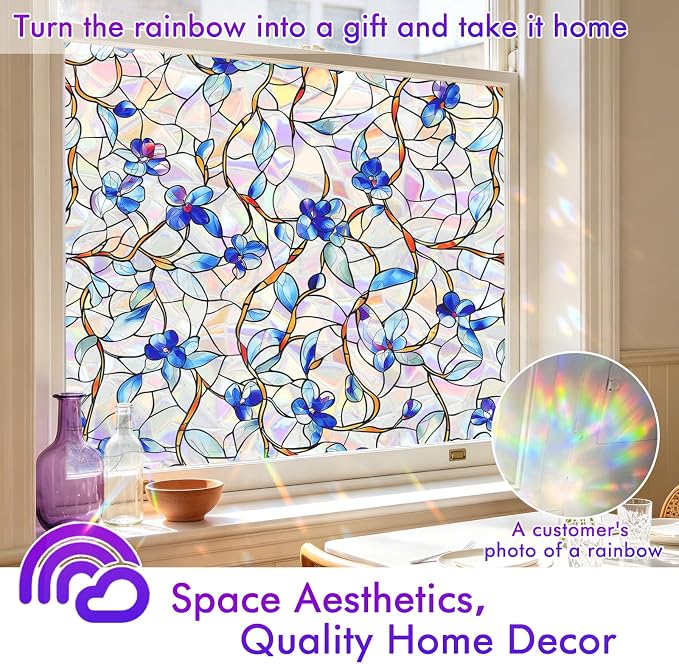 SOMWISE Rainbow Window Privacy Film, Heat Control, UV Blocking, Anti-Glare - Image 3