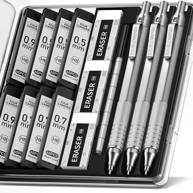 Four Candies Metal Mechanical Pencil Set, 0.5 & 0.7 & 0.9mm by FourCandies