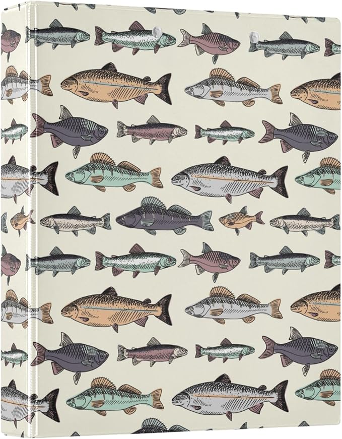 Sea Fish Round Ring Binders Ocean Creatures 3 Ring Clipboard Binder by Wamika