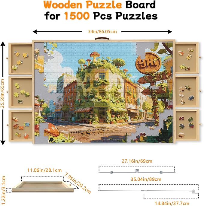 1500-Piece 34"x25.5" Wooden Rotating Puzzle Board - Image 2