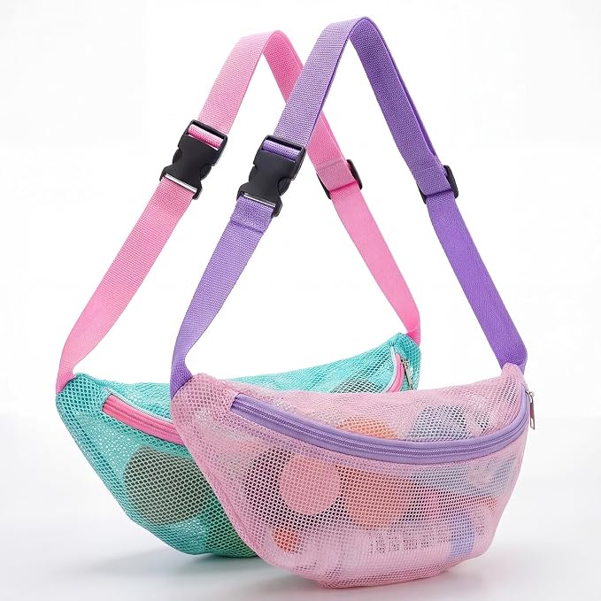 Hsei 2 Pcs Mesh Shell Bags for Beach Shelling Seashell Collecting Fanny Pack by Hsei