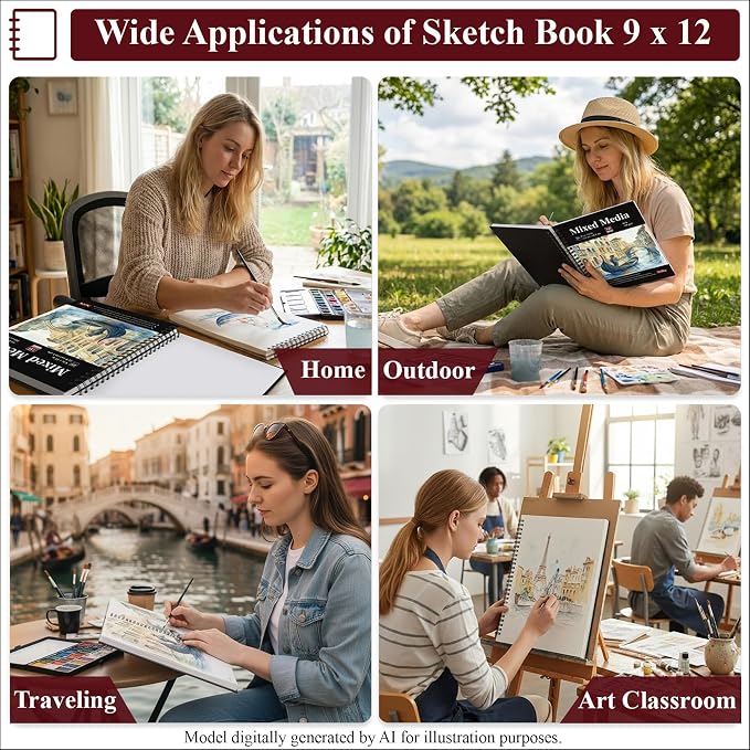 SuFly Mixed Media Sketchbook 9x12, Mixed Media Paper_98lb/160gsm, 60 Sheets | - Image 7