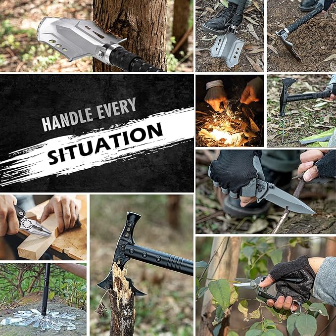 Camping Shovel Axe Outdoor Survival Shovel Set with High Carbon Steel Camping Gear for Men Outdoor Caming Hiking Backpacking Emergency