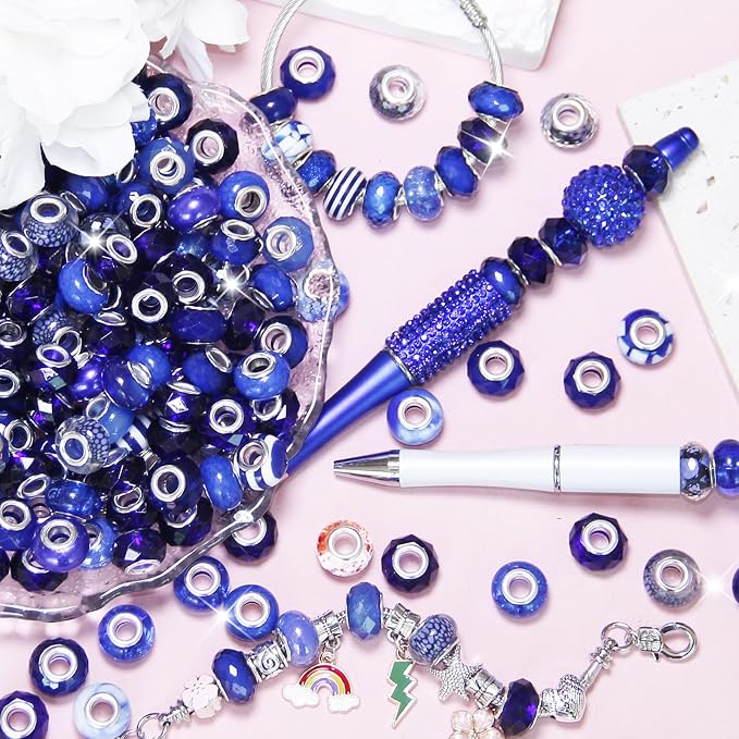 200Pcs Large Hole Beads Spacer Beads Dark Blue Assorted European Craft Big - Image 3