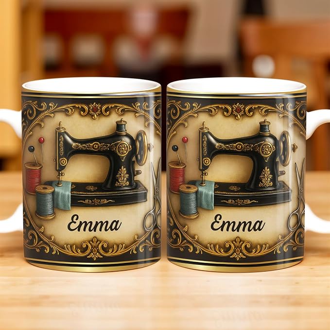 Personalized Classic Sewing Machine Design Coffee Mug, Ceramic Sewing Mug - Image 3