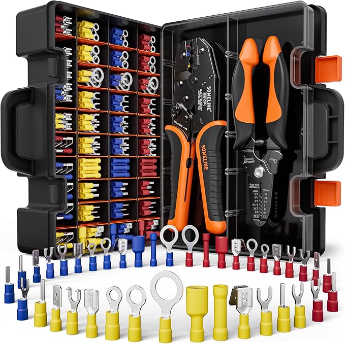 SOMELINE Wire Terminals Crimping Tool, with 39 Sizes Insulated Ratcheting Terminals Crimper Kit of AWG 22-10 Insulated Electrical Butt Bullet Spade Fork Ring Spade Splice Crimp Terminals