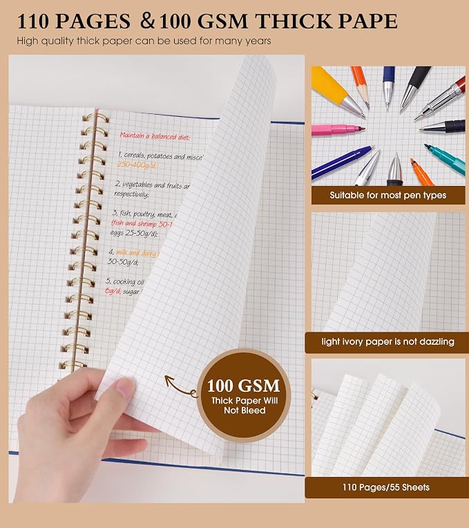 Graph Paper Notebook, Spiral Notebook Journal 8.5” x 11”, A4 Large Grid - Image 4