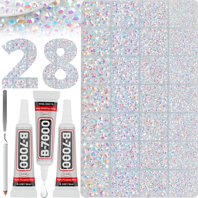 36000Pcs White AB Rhinestones for Bedazzling, Iridescent Mixed Sized 2-6mm by Worthofbest