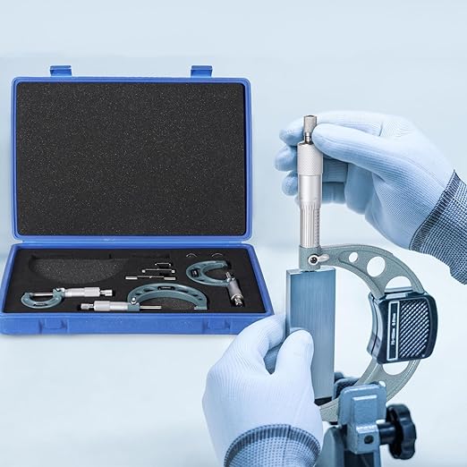 REXBETI 4Pcs Outside Micrometer Set, 0-4" Machinist Micrometer, Ultra-Precision Carbide Tipped Measuring Tool Set, 0.001" Graduation, +/-0.0001" Accuracy, Protective Case