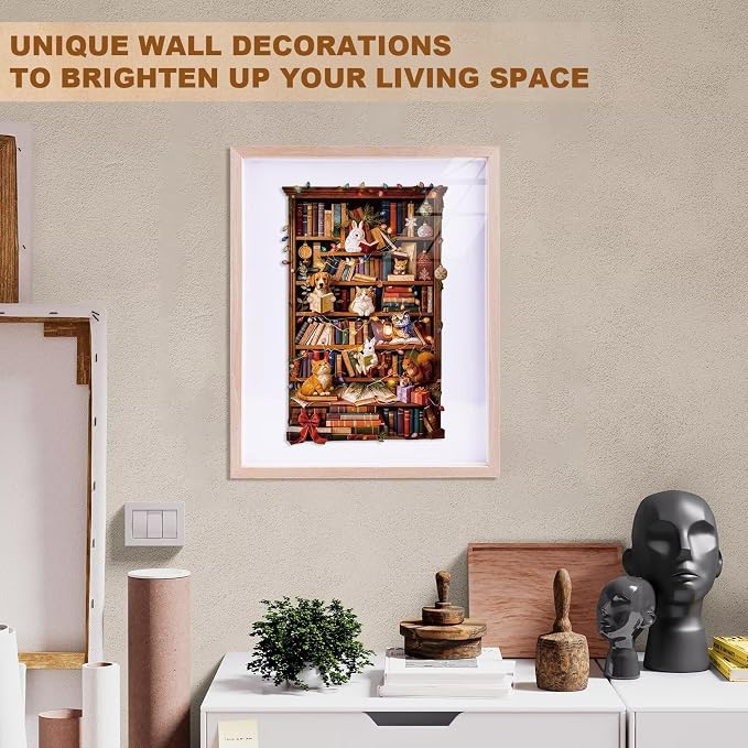Animal Cozy Bookshelf Puzzles Adults Gifts Wooden 80 Pieces 8.5 * 5.3in - Image 7