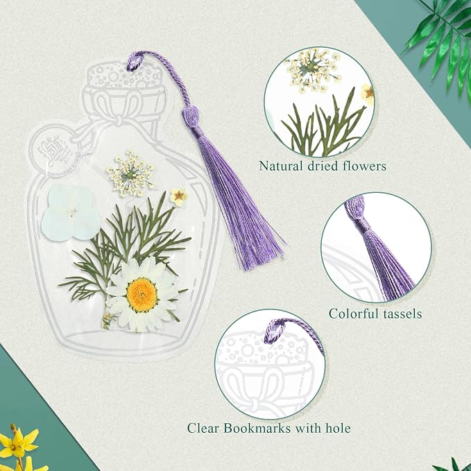 TaoBary 91 Pcs DIY Handmade Transparent Dried Flower Bookmark Set Include - Image 5